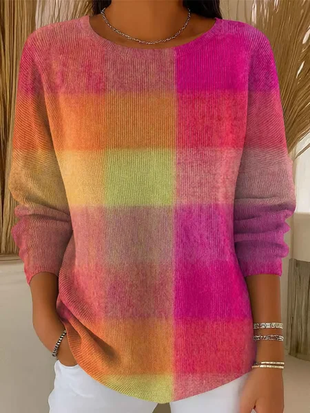 

Women Abstract Printing Spring/Fall Casual Long Sleeve Crew Neck Sweater, As picture, Sweaters