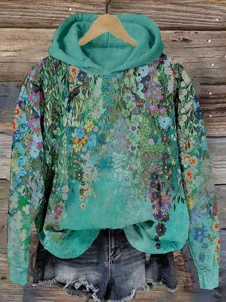 

Women Floral Spring/Fall Printing Long Sleeve Casual Daily Hoodie, Green, Sweatshirts & Hoodies