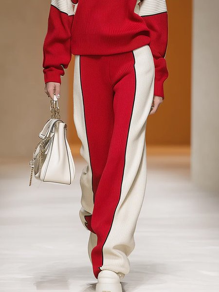 

Casual Color Block Straight Sweater Pants, Red, Pants