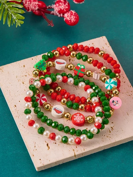 

Christmas Electroplating Snowflake Elk Christmas Bell Santa Claus Bracelet Fashionable And Versatile Christmas Crystal Rice Bead Bracelet Combination Set, Color3, Bracelets
