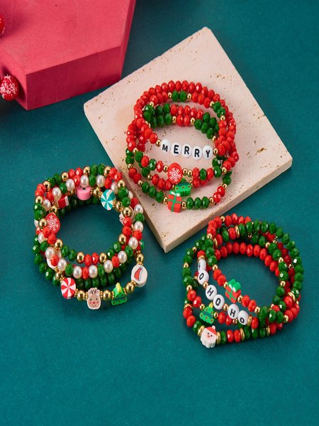 

Christmas Electroplating Snowflake Elk Christmas Bell Santa Claus Bracelet Fashionable And Versatile Christmas Crystal Rice Bead Bracelet Combination Set, Color1, Bracelets