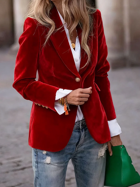 

Urban Plain Lapel Collar Blazer, Red, Blazers