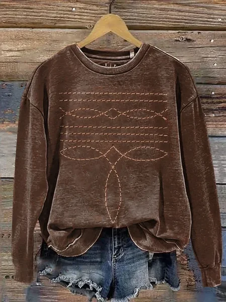 

Casual Crew Neck Abstract Sweatshirt Printing, Brown, Hoodies & Sweatshirts