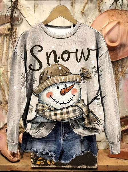 

Women Christmas Snowman Crew Neck Printing Casual Spring/Fall Long Sleeve Sweatshirt, Apricot, Sweatshirts & Hoodies