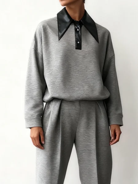 

Casual Color Block Shirt Collar Sweatshirt, Gray, Hoodies and Sweatshirts