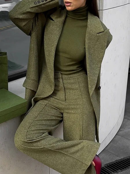 

Urban Regular Sleeve Plain Lapel Collar Blazer, Green, Blazers