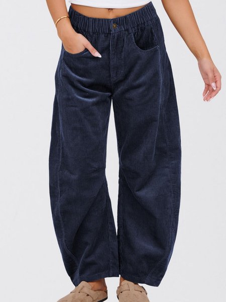 

Women Plain Long Elastic Waist Pants Casual Spring/Fall Trousers, Navy blue, Pants