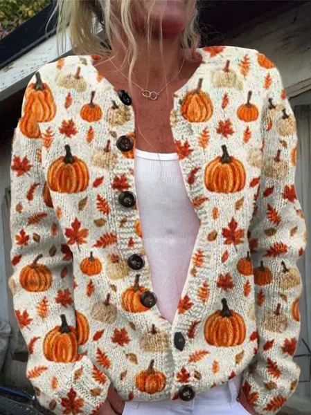 

Women Maple Leaf Printing Long Sleeve Crew Neck Vintage Spring/Fall Cardigan Outerwear, Apricot, Cardigans