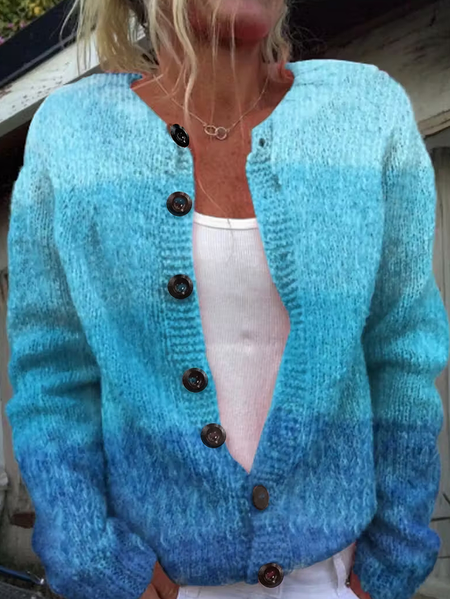 

Women Ombre Printing Long Sleeve Crew Neck Vintage Spring/Fall Cardigan Outerwear, Blue, Cardigans