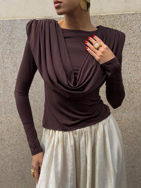 

Urban Plain Ruched Crew Neck T-shirt, Brown, Tees