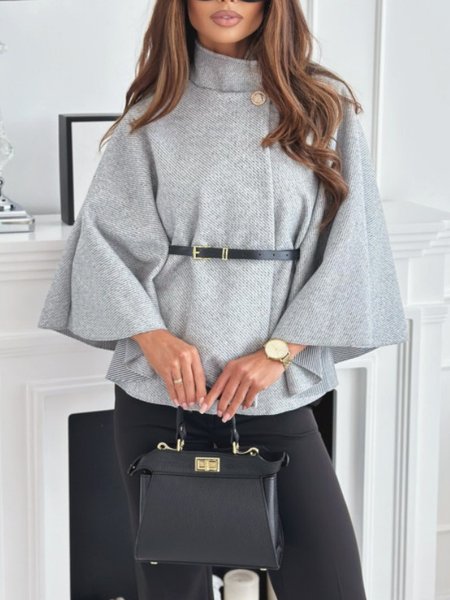 

Women's Autumn Outerwear Casual Split Joint Dolman Sleeve Plain Stand Collar Cape Coat, Gray, Ponchos & Capes