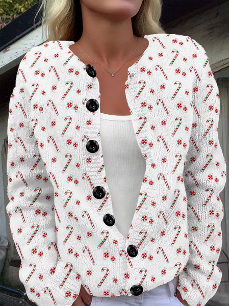 

Women Christmas Printing Long Sleeve Crew Neck Vintage Spring/Fall Cardigan Outerwear, White, Cardigans