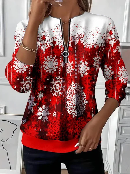 

Women Christmas Crew Neck Printing Casual Spring/Fall Long Sleeve Sweatshirt, Red, Sweatshirts & Hoodies