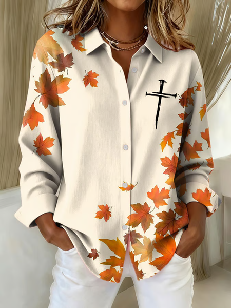 

Shirt Collar Long Sleeve Cross Lightweight Regular Fit Shirt For Women, Apricot, Shirts