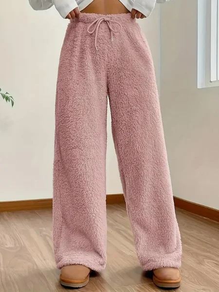 

Women's Elastic Waist H-Line Wide Leg Pants Daily Going Out Pants Apricot Casual Split Joint Plain Spring/Fall Pants, Pink, Pants