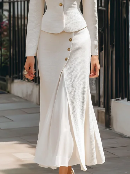 

Urban Split Joint Plain Maxi Skirt, White, Skirts