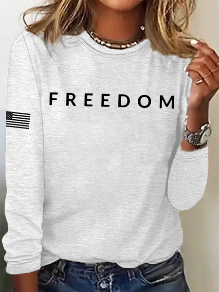 

Casual Text Letters Crew Neck Long Sleeve T-shirt, White, T-shirts