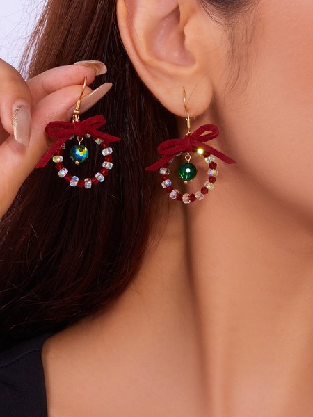 

Handmade Christmas Party Millet Bead Earrings Bowknot Fashion Wreath Earrings, Color5, Earrings