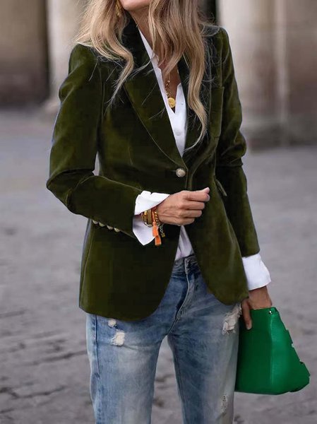 

Women Plain Spring/Fall Outerwear Vintage Split Joint Long Sleeve Lapel Collar Regular Blazer, Army green, Blazers