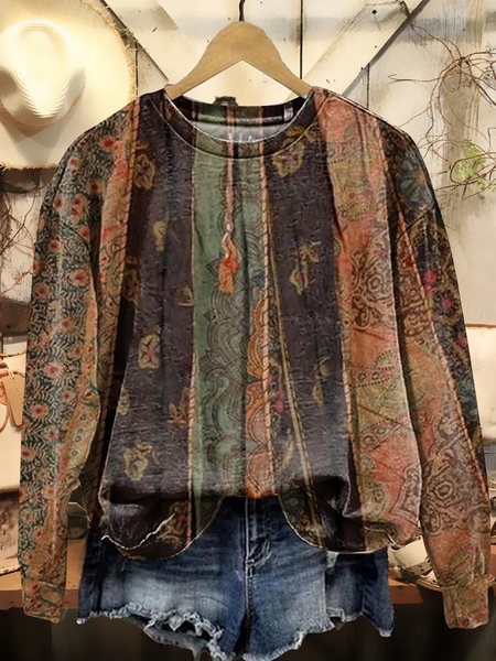 

Women Abstract Crew Neck Printing Casual Spring/Fall Long Sleeve Sweatshirt, Brown, Sweatshirts & Hoodies