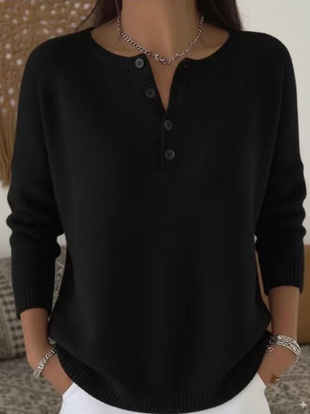 

Women Plain Long Sleeve Comfy Casual Sweater, Black, Sweaters