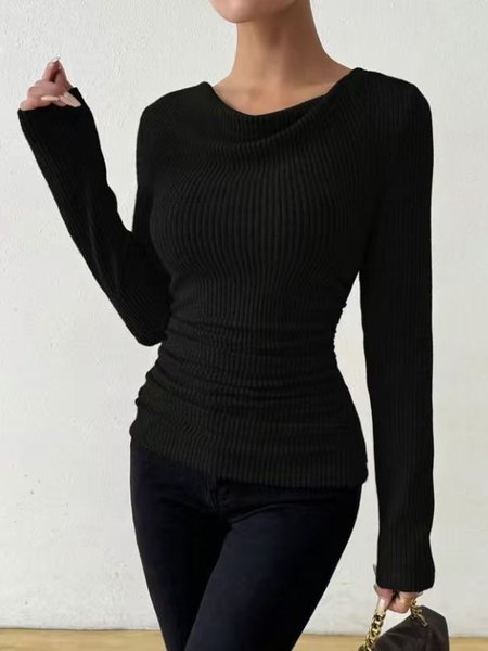 

Women Plain Cowl Neck Urban Long Sleeve T-shirt, Black, Long Sleeves