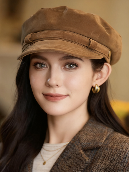 

Old British style beret autumn and winter octagonal hat, Khaki, Hats