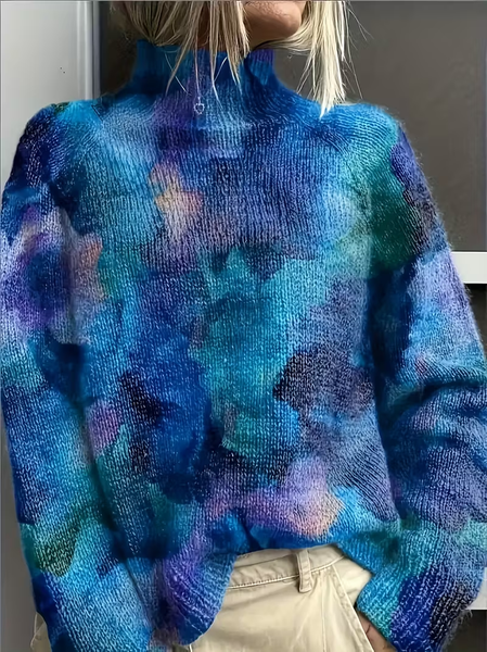

Women Abstract Printing Spring/Fall Vintage Long Sleeve Turtleneck Sweater, Blue, Sweaters