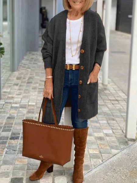 

Casual Plain Long Sleeve Cardigan, Black, Sweaters & Cardigans