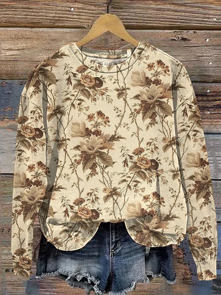 

Casual Crew Neck Floral Sweatshirt Printing, Camel, Hoodies & Sweatshirts