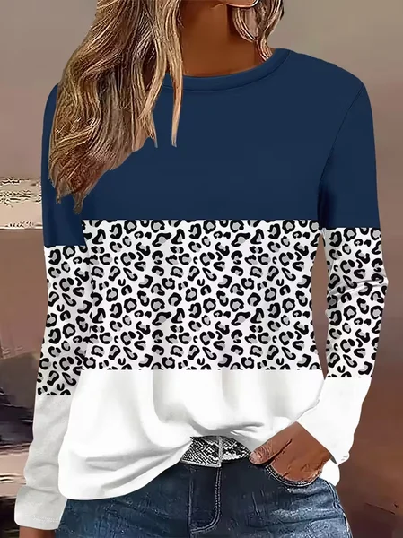 

Women Leopard Long Sleeve Tee T-shirt Crew Neck Printing Casual Spring/Fall Graphic Tee Top, As picture, T-Shirts