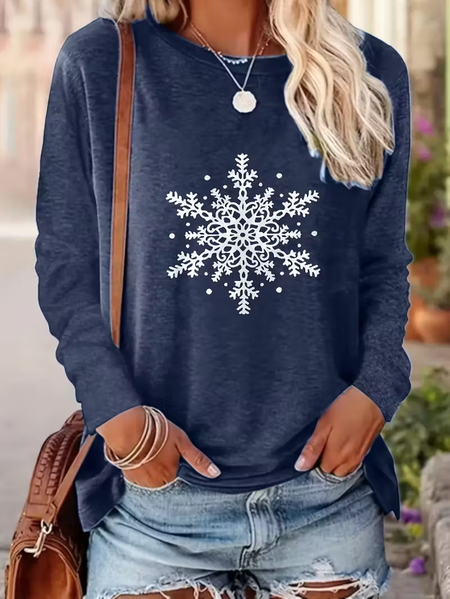 

Women Christmas Long Sleeve Tee T-shirt Crew Neck Printing Casual Spring/Fall Graphic Tee Top, Deep blue, T-Shirts
