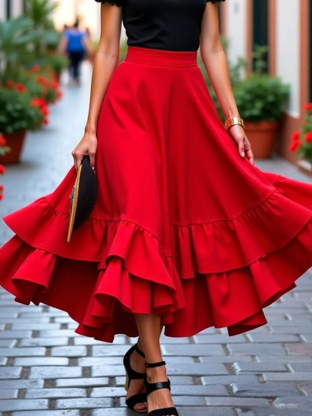 

Elegant Plain Maxi Skirt, Red, Skirts
