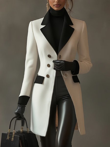 Urban Buttoned Color Block Lace Coat