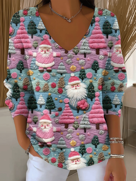 

Women Santa Claus Long Sleeve Tee T-shirt V Neck Printing Casual Spring/Fall Top, As picture, T-Shirts
