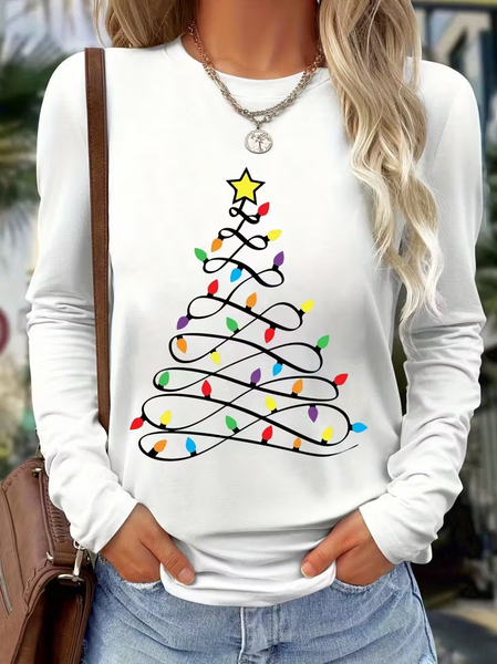 

Women Christmas Long Sleeve Tee T-shirt Crew Neck Printing Casual Spring/Fall Graphic Tee Top, White, T-Shirts