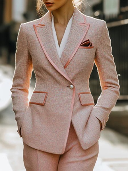 

Elegant Buttoned Plain Lapel Collar Blazer, Pink, Blazers