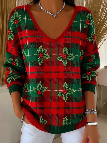 

Women Floral Long Sleeve Tee T-shirt V Neck Printing Casual Spring/Fall Top, Red, T-Shirts