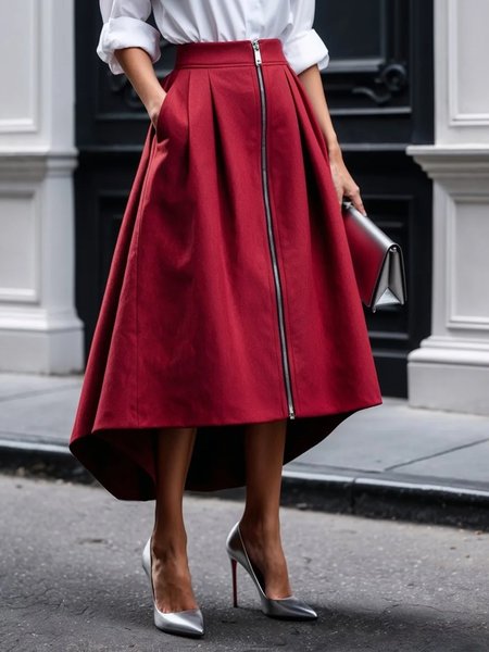 

Urban Zipper Plain Midi Skirt, Red, Skirts