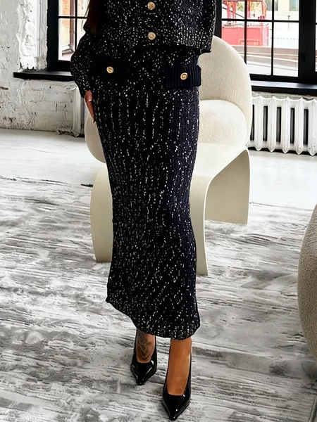 

Elegant Buttoned Plain Maxi Sweater Skirt, As picture, Skirts