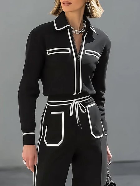 

Urban Color Block Shirt Collar Shirt, Black, Blouses and Shirts