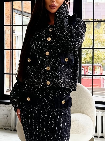 

Elegant Plain Buttoned Shawl Collar Sweater Cardigan, As picture, Cardigans