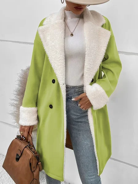 

Women's Plain Winter Outerwear Casual Split Joint Mid-long Lapel Collar Overcoat, Green, Coats