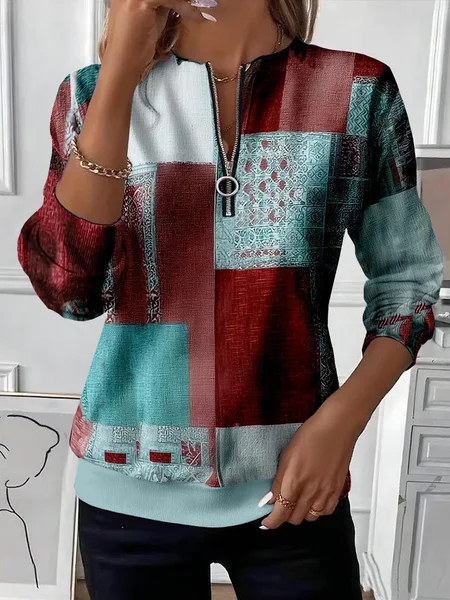 

Women Abstract Crew Neck Printing Casual Spring/Fall Long Sleeve Sweatshirt, As picture, Sweatshirts & Hoodies