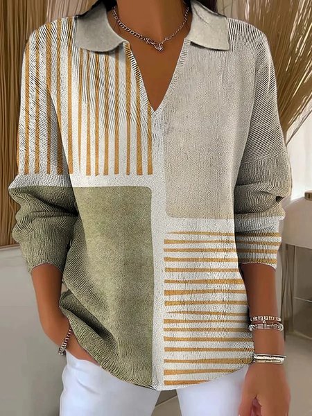 

Women Geometric Long Sleeve Comfy Vintage Sweater, As picture, Sweaters