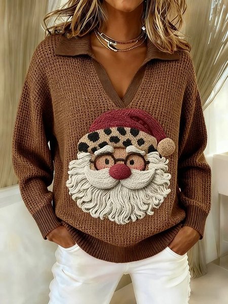 

Women Santa Claus Long Sleeve Comfy Vintage Sweater, Brown, Sweaters