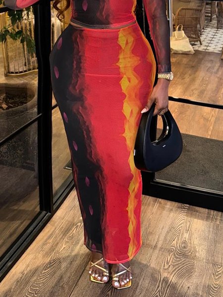 Elegant Printing Gradient Pattern Maxi Skirt