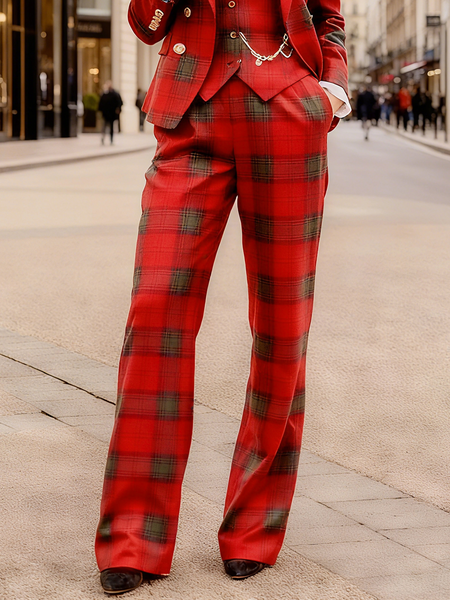Urban Plaid Printing Straight Pants