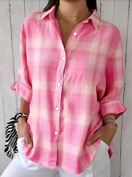 

V Neck Long Sleeve Geometric Regular Micro-Elasticity Regular Fit Shirt For Women, Color3, Shirts