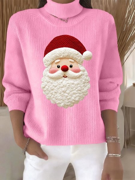 

Women Santa Claus Long Sleeve Comfy Vintage Sweater, Pink, Sweaters